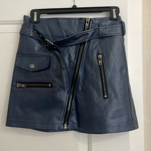 Navy Blue Leather Skirt